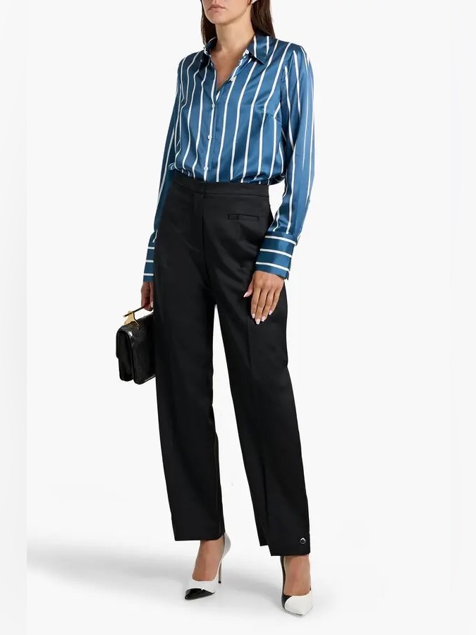 Veronica Beard Womenâs Blue Monique Striped Silk-Blend Satin Shirt